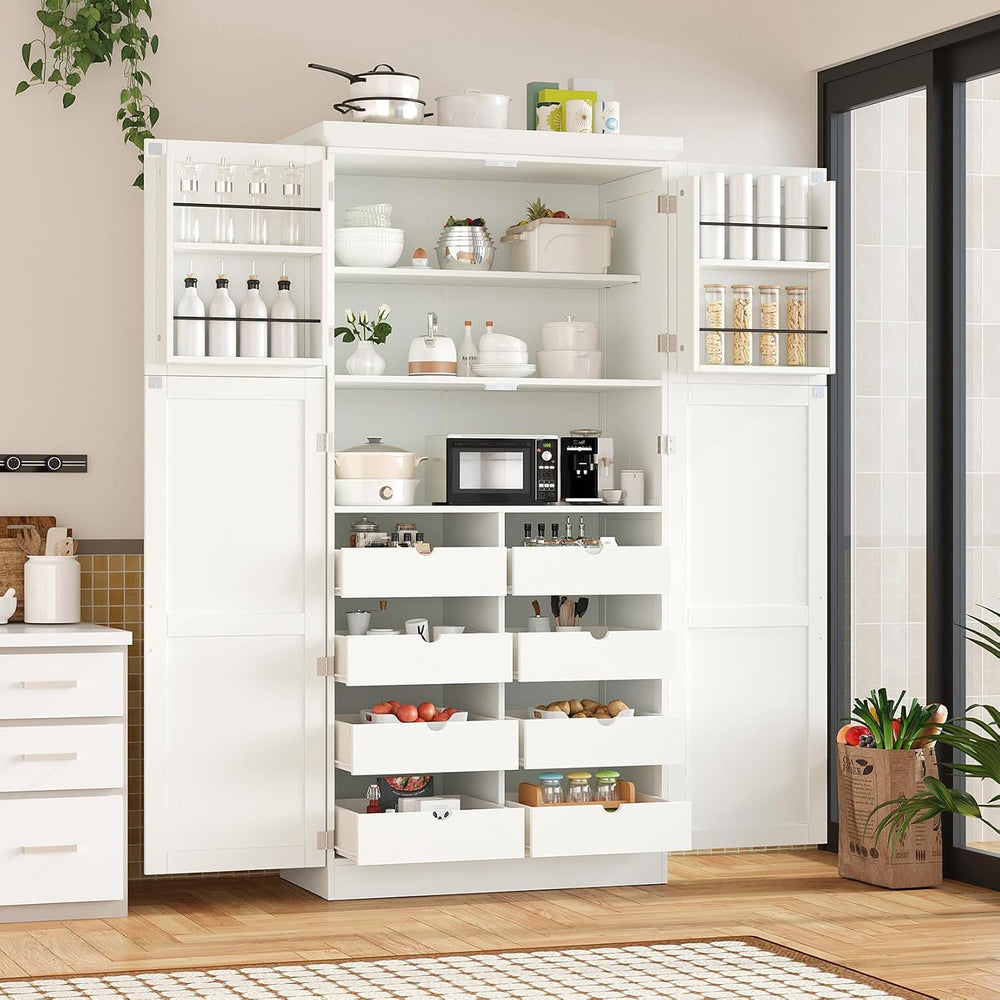 Freestanding Kitchen Pantry Cabinet, Tall Larder Cupboard Storage Cabinet wit...