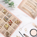 Voova Stackable Jewelry Organizer Tray with Lid, PU Leather Jewelry Storage Holder for Drawer Inserts, Jewellery Display Box Case for Earring Necklace Ring Watch Bracelet (Set of 4, Pink)