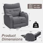 Power Swivel Rocker Recliner with Massage&Heat,Swivel Glider Recliner Chair | Nursery Rocking Recliner with Type-C Port&Timing,Power Swivel Reclining Glider Chair with Dual Storage Arms&Cup Holder Grey