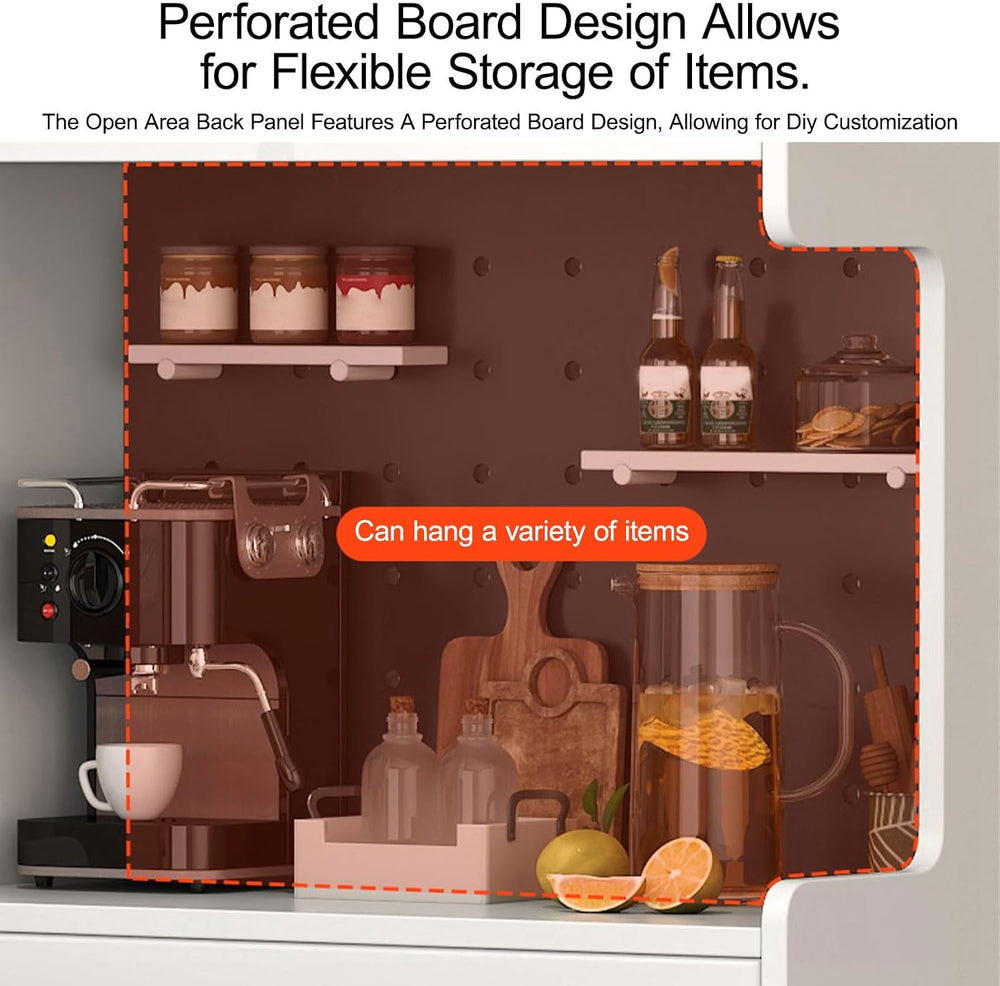 Pantry Cabinet, Kitchen Pantry Storage Cabinet with 3 Doors, Arched Pantry Ca...