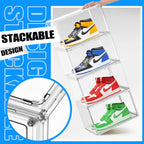 10 Pack Large Acrylic Shoe Box, Size 13 Sneaker Display Case Clear Stackable Display Case with Magnetic Door Toy Hat Collectible Sneakerheads Storage Organizer Bins for Entryway, Closet, Underbed