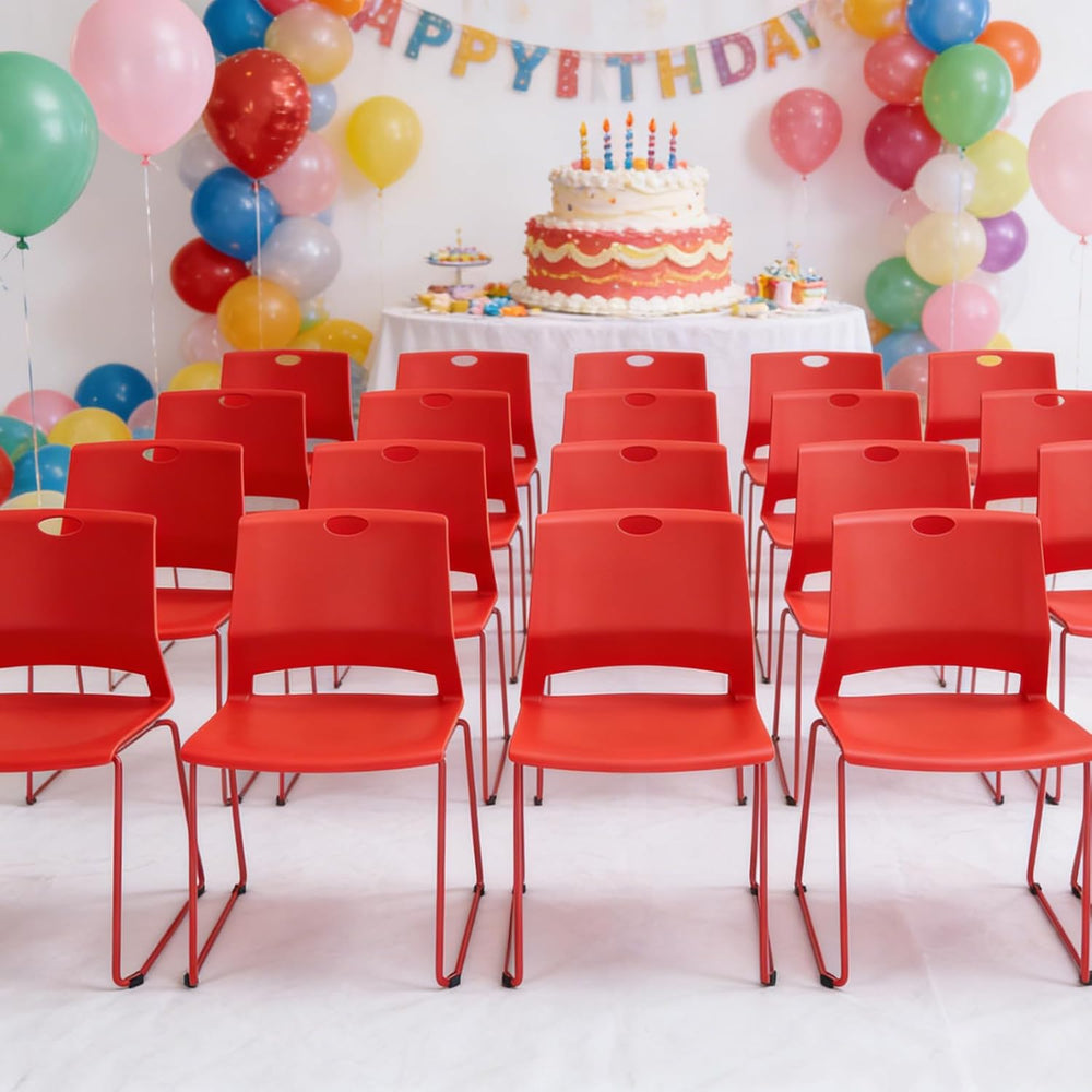 Red Stacking Conference Guest Chairs Set of 4, stackable Waiting Breakroom