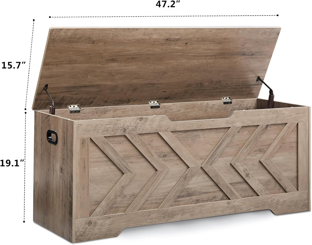 47.2” Storage Bench,Extra Large Wooden Storage Chest with 2 Safety Hinges,ent...