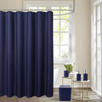 Bathroom Set with Shower Curtain and Rugs- 25PC Bathroom Accessory Set, Navy Blue Shower Curtain Set, Toilet Brush, Trash Can, Qtip Holder Dispenser & Soap Dispenser