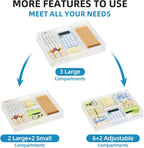 Marbrasse 2P Desk Drawer Organizer, Metal Mesh Drawer Organizer Tray with 5 Adjustable Compartments,Desk Organizers and Accessories for Home,Office,Kitchen,Makeup,Vanity (White)