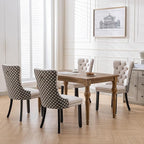 Velvet Dining Chairs Set of 6, High-end Tufted Upholstered Dining Chair with Back Ring Pull, Nailhead Trim and Solid Wood Legs, Modern Dining Room Chairs for Dining Room, Beige &Patterned