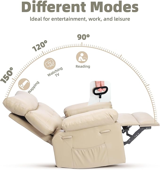 GarveeHome Oversized Rocker Swivel Recliner Chair - PU Leather Extra Wide Manual Recliner for Adults, Large Lazy Chair with 1.5X Sponge Comfort Arm and Back for Living Room, Bedroom
