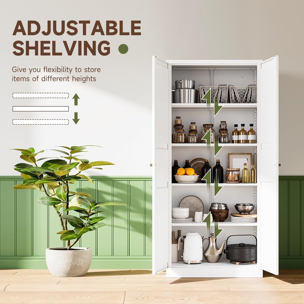 Letaya White Storage Cabinet with Adjustable Shelves-Metal Home Kitchen Pantr...