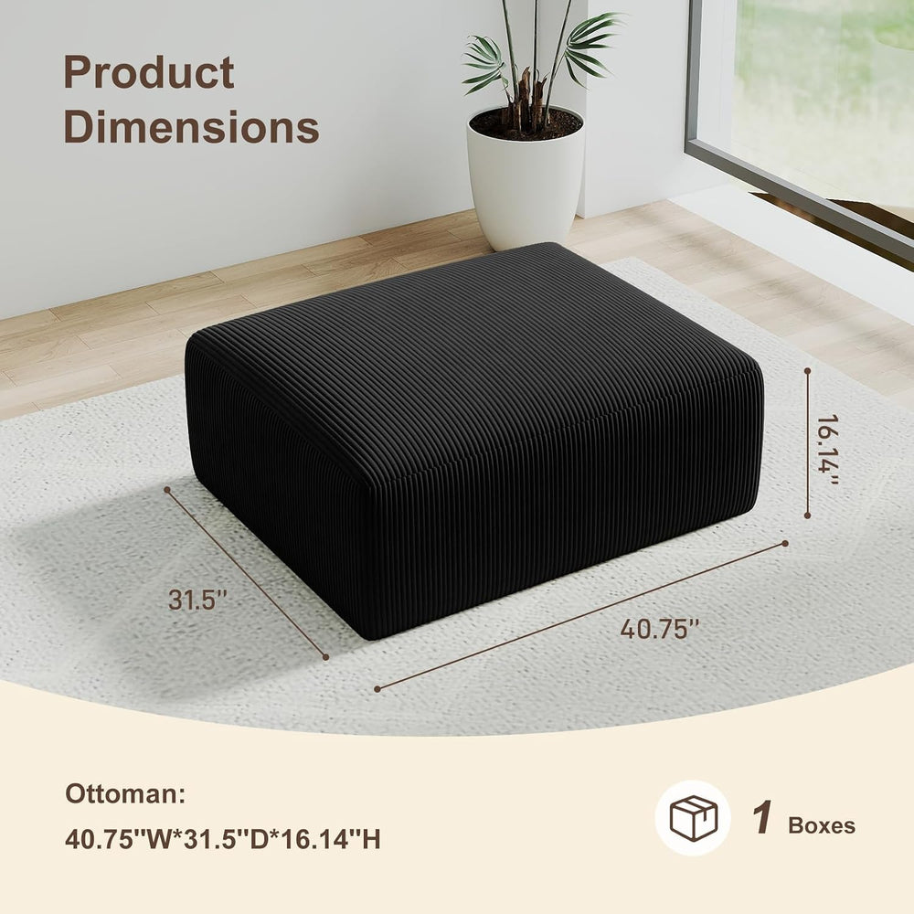 2 Square Cloud Footstool for Living Room, No Assembly Modular Corduroy Conver...