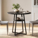 MAHANCRIS 31.5" Round Dining Table for 2-4, Farmhouse Kitchen Table with Storage Shelf, Small Circle Dining Table Space Saving, for Dining Room, Kitchen, Living Room, Black DTBK8201