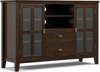 SIMPLIHOME Artisan TV Stand - 53 inch Wide Solid Wood Tall Media Console in Tobacco Brown, Contemporary Entertainment Center for Living Room for TVs up to 60 Inches with Drawers and Cable Management