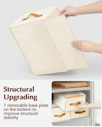 Clothes Organizers and Storage - 4/5/7 Grids Fabric Jeans Organizer with Handles, Foldable Closet Organizers Dividers, Wardrobe organizer for Pant, Sweater, T-shirt, Scarf, 3 Pack, Beige
