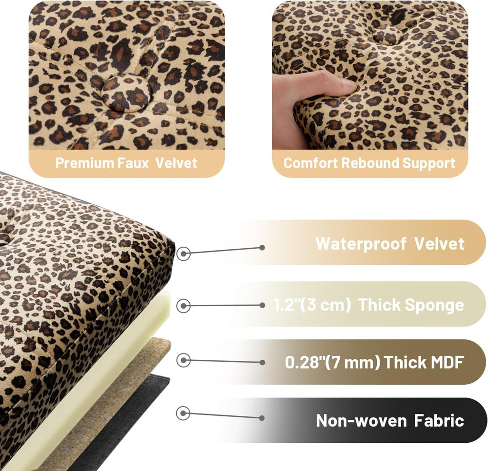 Bsketa Storage Ottoman Bench, 34" Folding Velvet Foot Rest,Leopard Print...