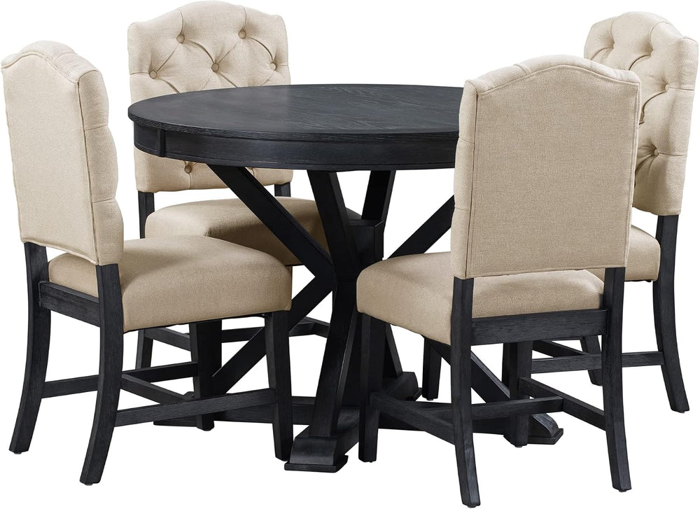Bellemave Extendable Dining Table Set for 4, 5-Piece Round Table Set with 4 C...