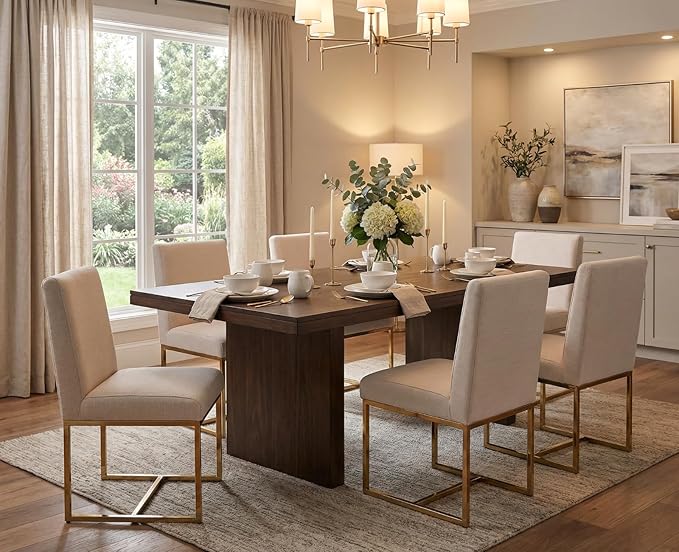 CIMOTA Modern Dining Chairs Set of 8, Upholstered Dining Room Chairs Armless Guest Side Chair with Gold Base for Dining Room/Kitchen, Beige, 8PCS