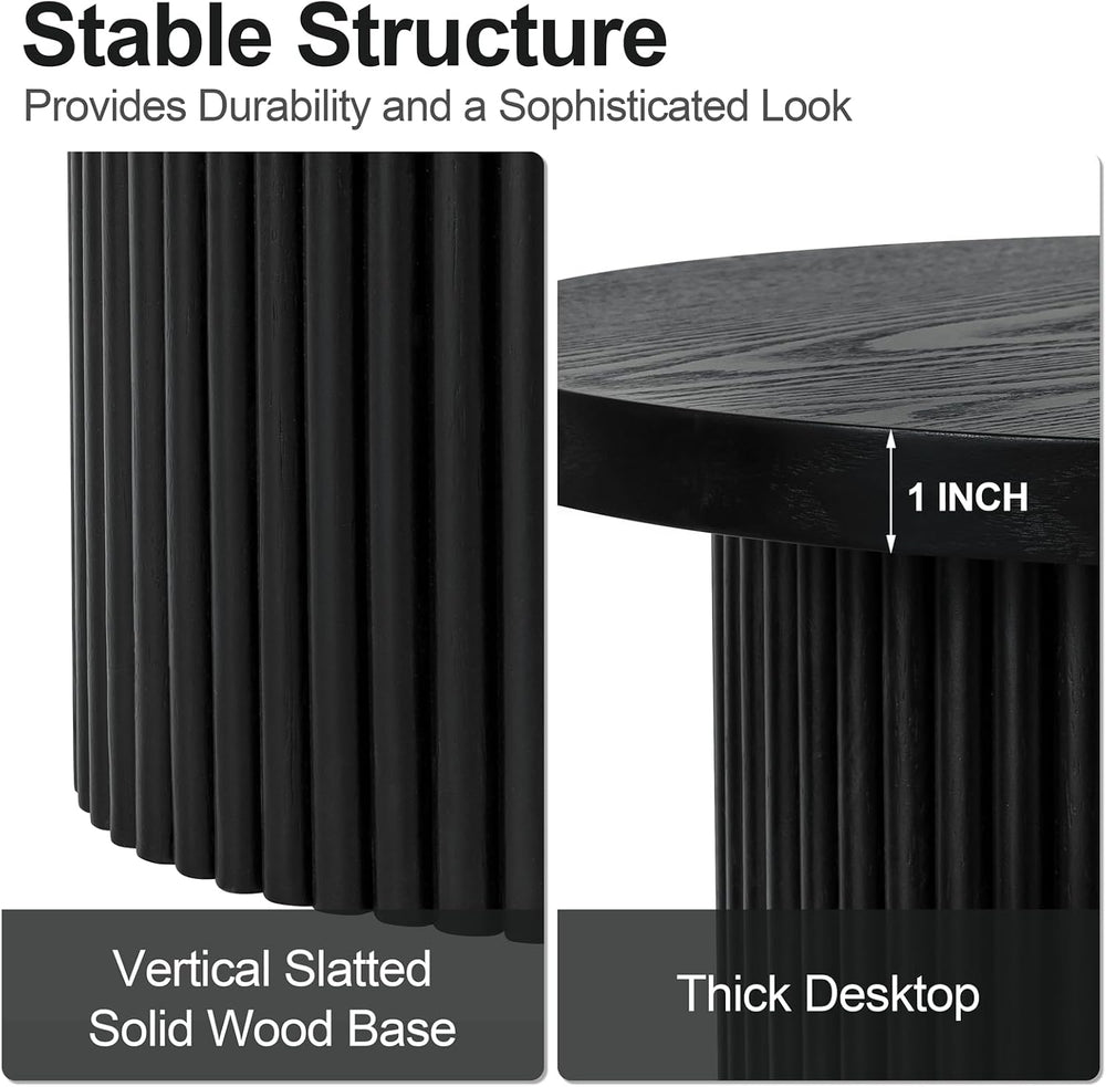 Modern Side Table, 16.93" Fluted Round Pedestal Table for Living Room, B...