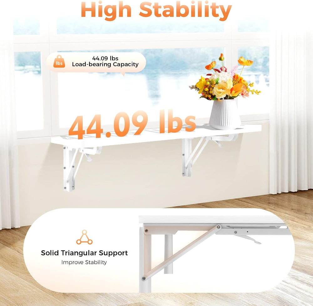 Wall Mounted Folding Desk, 24x16 Inch Floating Desk with Shelf Brackets, Spac...