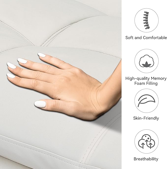 Convertible Faux Leather Sofa Couch,Memory Foam Futon Couch Bed,Small Splitback Modern Loveseat Sleeper Sofa Bed for Living Room, Office, Apartment, Pear White