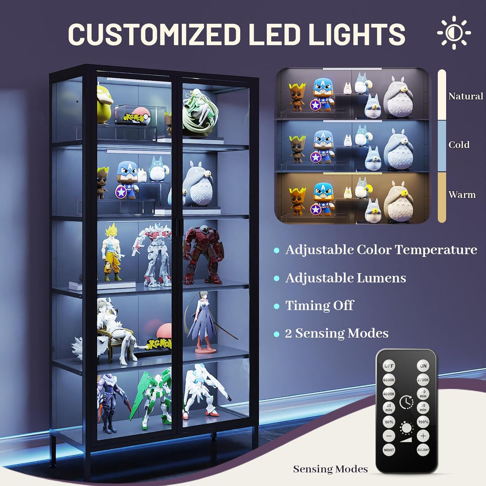 71" H Display Cabinet with Glass Doors,Display Case with LED Sensor Ligh...