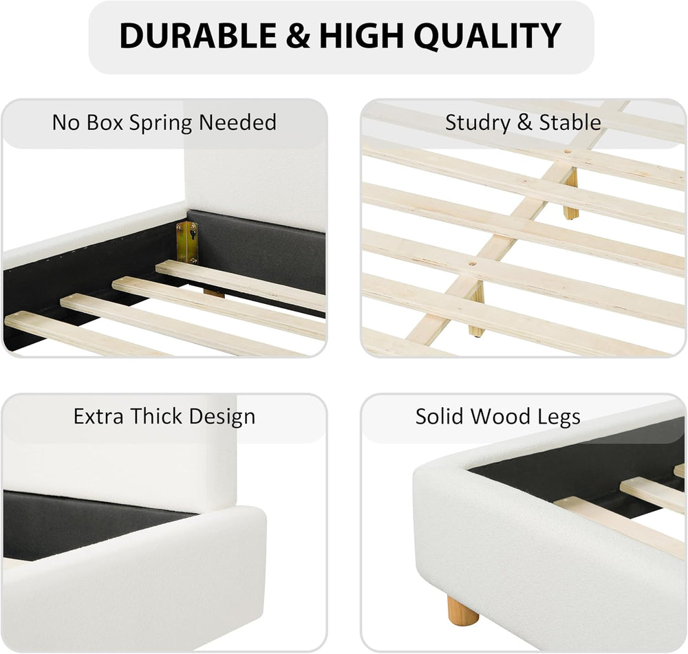 Merax King Size Boucle Upholstered Platform Bed Frame with Headboard,Modern S...