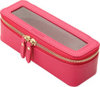 Aveniee Clear Makeup Brush Bag, Slim Brush Holder Cosmetic Case, Small Travel Toiletry Bag for Women, Thin Make up Bags with Dual Zipper, Cute Travel Essentials Srorage Bag,Hotpink