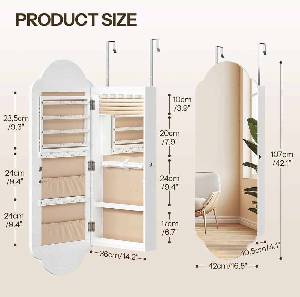 HOOBRO Jewelry Cabinet Wall/Door Mounted, LED Jewelry Organizer, Lockable | J...