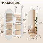 HOOBRO Jewelry Cabinet Wall/Door Mounted, LED Jewelry Organizer, Lockable | Jewelry Armoire, Hanging Jewelry Cabinet with Storage, Wide Full Length Mirror, 4.1 x 16.5 x 42.5 Inches, White