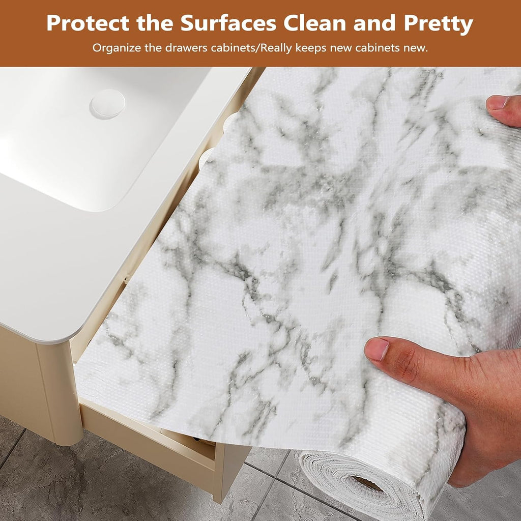 Drawer and Shelf Liner for Kitchen Cabinets, Non-Adhesive Strong Grip Thickened Cabinet Liners for Shelves, Non-Slip Mats Shelving Paper Protect Cupboard, Dresser, Pantry | Marble, 23.6" x 20FT