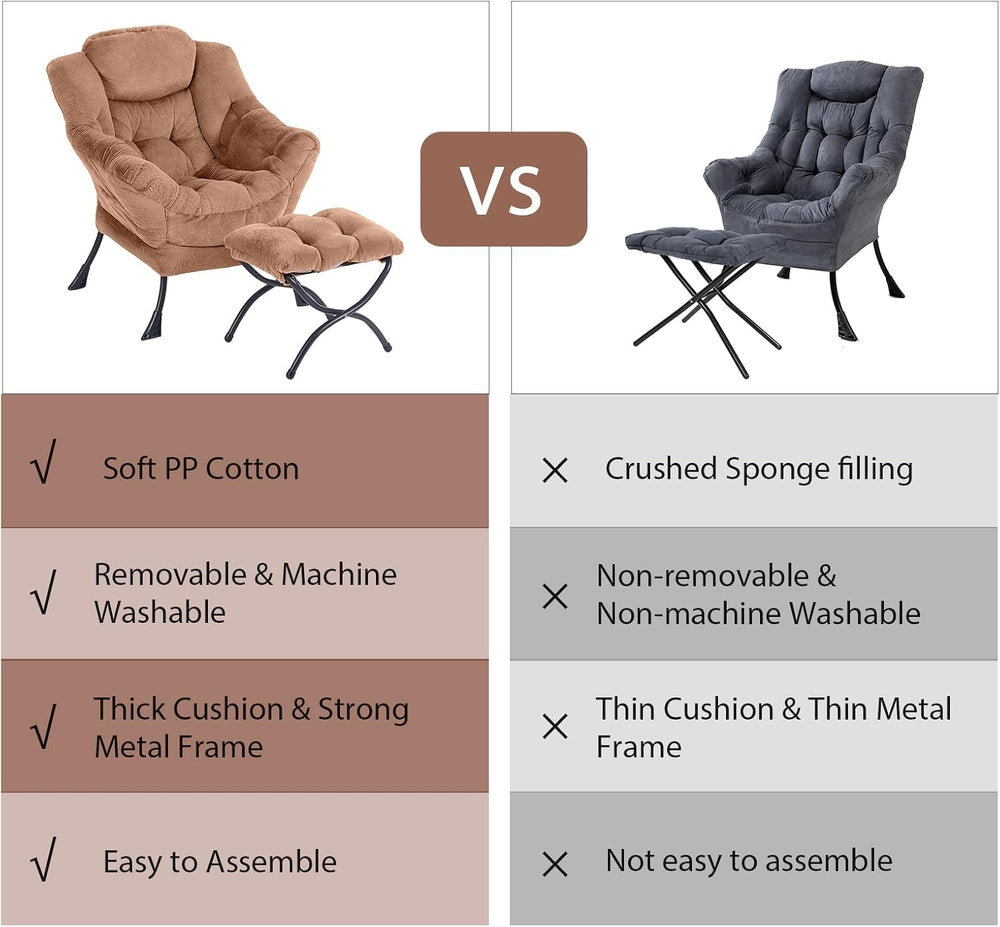 Lazy Chair with Ottoman, Reading Chair for Bedroom，Brown