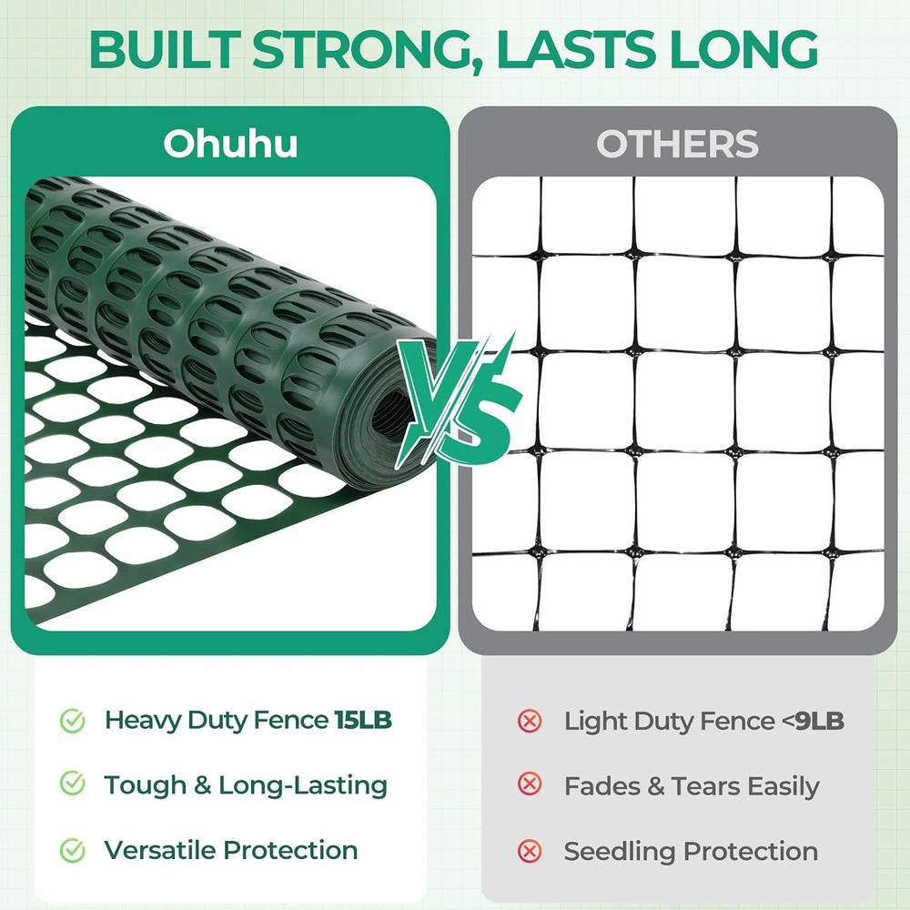 Ohuhu 4'×100'/15 LB Ultra Thick Plastic Mesh Safety Fence, Green