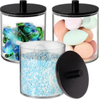 SheeChung 3 Pack 50 Oz Large Apothecary Jar with Bamboo Lid, Laundry Pods Container, Storage Jars for Bathroom Organization, Plastic Canisters with Cute Stickers Spoons(Black)