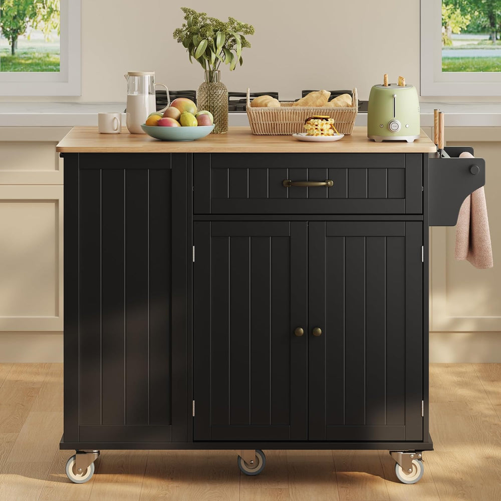 Ahomly Kitchen Island with Storage, Black, 44.49" W
