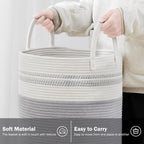 YOUDENOVA Woven Rope Laundry Hamper Basket, 58L Tall Luandry Basket, Baby Nursery Hamper for Blanket Storage, Clothes Hamper for Laundry in Bedroom-Grey