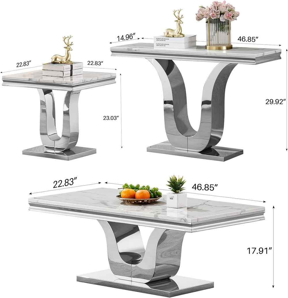 Modern Coffee Table Set of 4, 4-Piece Modern Marble Living Room Table Set Con...