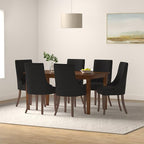 mikibama Linen Dining Chairs Set of 2 Channel Tufted Kitchen Dinner Chair Comfy Fabric Upholstered Accent Chair for Dining Room with Solid Wood Legs (Black)