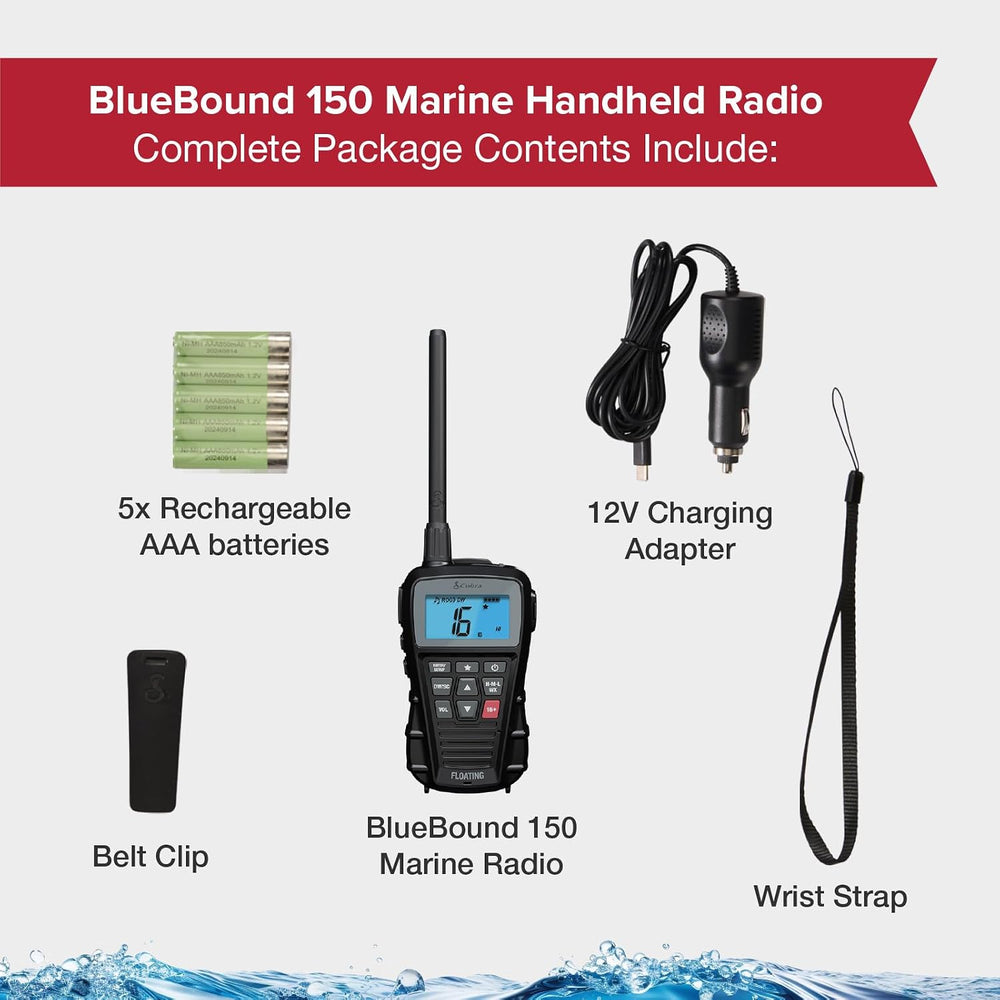 Cobra BlueBound 150 VHF Handheld Marine Radio, Black - 3-Watt, Floats