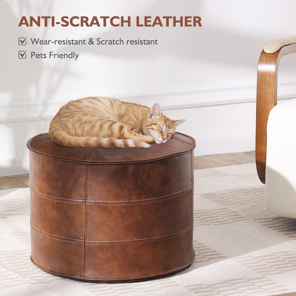 Leather Ottoman,Handmade Stuffed Square Ottoman,Genuine Leather Pouf, Foot Re...
