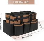 Wearable Cleaning Caddy, Cleaning Caddy Supplies Organizer with Handle & Shoulder Straps for Housekeepers, Under Sink & Car Cleaning Tool Organizers Bag with 4 Foldable Divider (Brown)