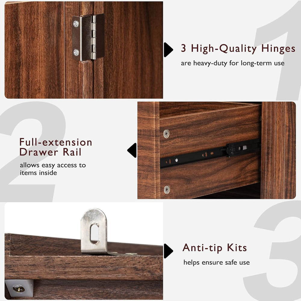 Pantry Cabinet with 2 Large Drawers, Embossed Texture Freestanding Cupboard w...