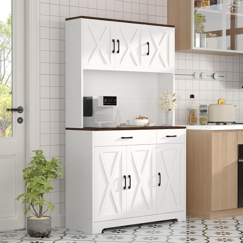 GarveeHome Farmhouse Kitchen Pantry Cabinet, 71" Tall Storage Cabinet wi...