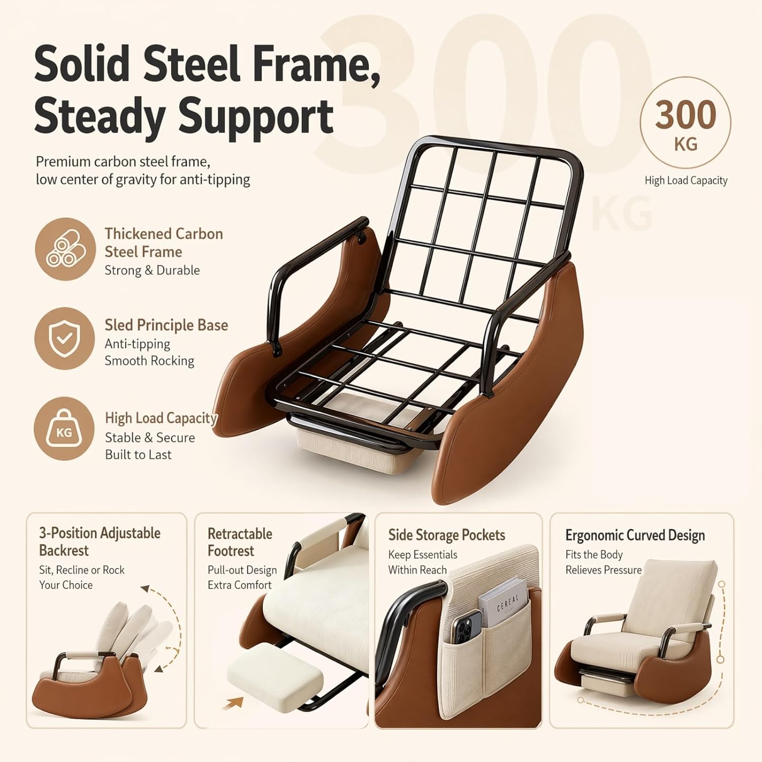 Nursery Glider Rocking Chair Rocking Chair with Foot Rest Nursery Chair, Wear Resistant Washable Corduroy Cover Ergonomic Foldable Stable Frame for Apartment Nursery
