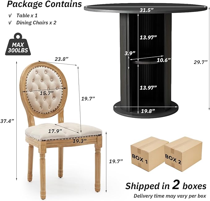 SoarFlash Kitchen Table and Chairs for 2, 31.5" Dining Table Set for 2 with Upholstered Chairs, 3 Piece Kitchen Table Set with Storage Shelf for Small Space, Apartment