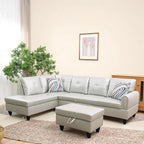 L Shaped Couch Sectional Couches with Chaise and Storage Ottoman, 3 Pieces Modular Convertible Sofa for Living Room Furniture Sets and Small Apartment Faux Leather, Silver Green