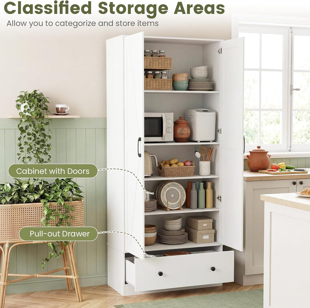 Giantex 72" Tall Kitchen Pantry Cabinet, Farmhouse Wooden Cupboard w/ 2 ...
