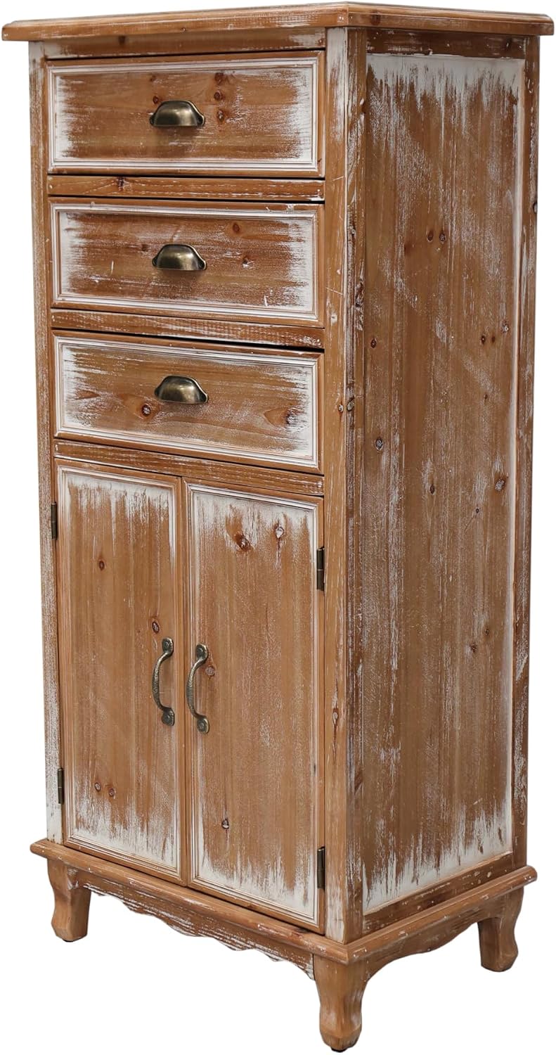 Rustic Tall Storage Cabinet - Distressed Solid Wood Frame Accent Cabinet with...