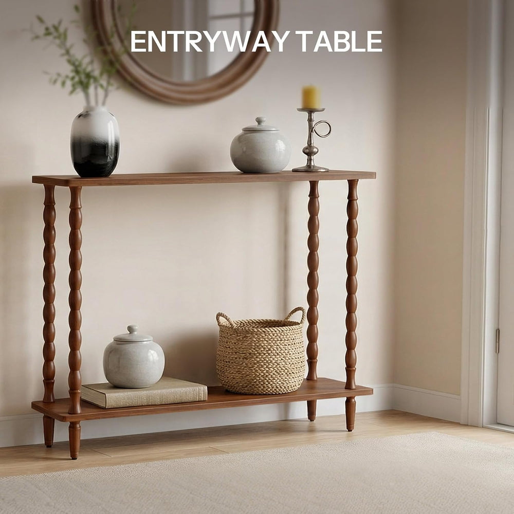 HOOBRO 39.4'' Mid-Century Console Table, 2-Tier Entryway Table with S...