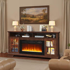 70" TV Stand with Electric Fireplace, Modern Entertainment Center for TVs Up to 80 Inches, Farmhouse Media Console with Storage Cabinets & Doors for Living Room, Brown and Black
