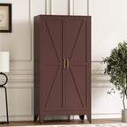 Baborokic 61H Metal Storage Cabinet with 2 Doors and Adjustable Shelves,Farmhouse Storage Cabinet with Barn Doors,Pantry Storage for Home,Office,Dining Room,Kitchen(Burgundy)