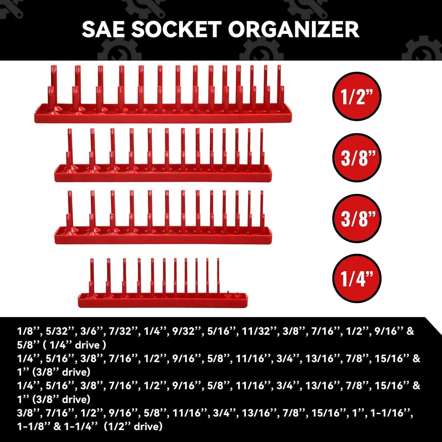 8PCS Socket Organizer Tray Set,SAE & Metric Socket Trays, 2PCS 1/4", 4PCS 3/8", 2PCS 1/2" Drive Deep and Shallow Socket Holders for Toolboxes (8pcs socket organizer）