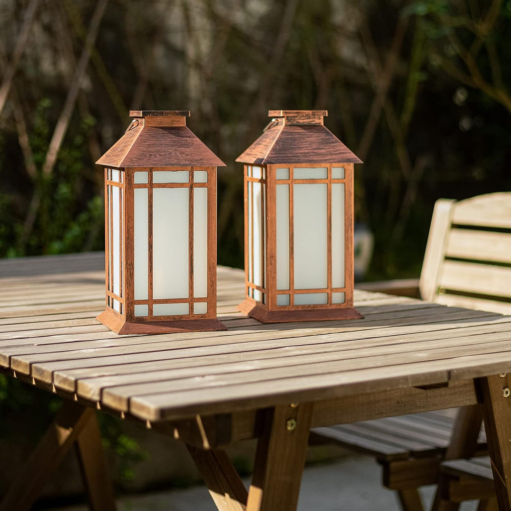 Bdor 13 Inch Outdoor Decorative Lanterns with LED Candle Timer 2 Pack Brown